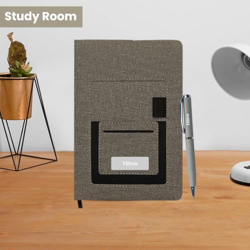 Image of Giftana Personalized Diary with Pen Gift Set for Men and Women, 2 in 1 Customized Jute Pocket Diaries Gift Set for Doctor, Husband, Father, Personalised New Year Corporate Gifts for Employee (Grey)