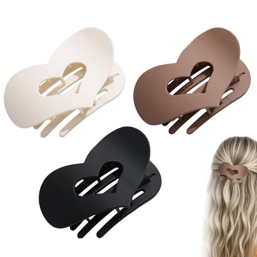 VYNZOR 3 Pezzi Fermaglio per Capelli Piatto a Forma di Cuore per Donna, Mollette per Capelli Anti-Scadenti con Fissazione Solida, Accessorio Elegante per Capelli Fini e Spessi, per Regalo