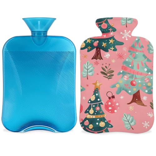 Hot Water Bottle with Soft Cover,2L Cartoon Tree Hot Water Bag for Hot and Cold Compress, Hand Feet Warmer, Christmas Festivals Rubber Hot or Cold Water Bottle Halloween Christmas Decorations