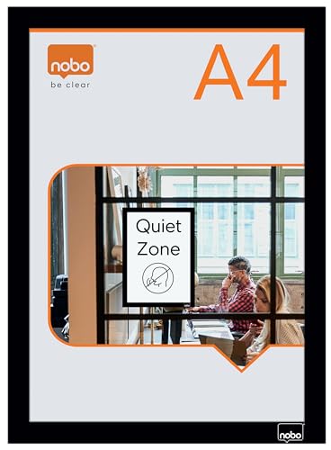 Nobo – Porte-Affiche A4 Mural, avec Cadre d’affichage Clipsable Anodisé, Remplacement des affiches facile et rapide, Autocollant, Cadre Noir, Lot de 2, 1915697