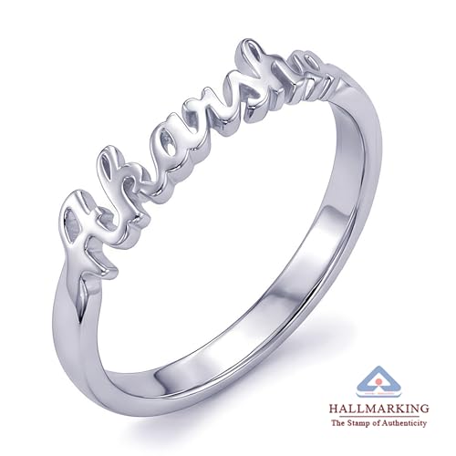 Image of TRUESILVER ACPL 925 Sterling Silver Personalized Rings for Women | Customized Engraved Name Ring for Womens | Customized Name Jewelry for Wedding Anniversary Birthday