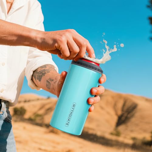 Image of 3 in 1 Slim Can Cooler for 12 OZ Skinny Can, Standard Can & Beer Bottle - Keep Cold for 6 Hours - Double Walled Insulated Stainless Steel Vacuum Beverage Can Insulator (Aqua)