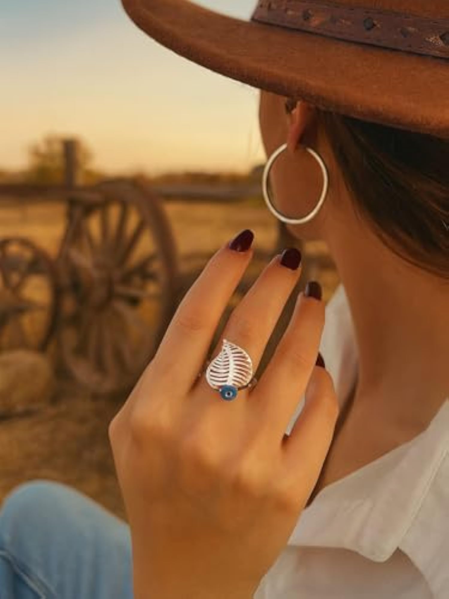Silver-Plated Evil Eye Adjustable Finger Ring