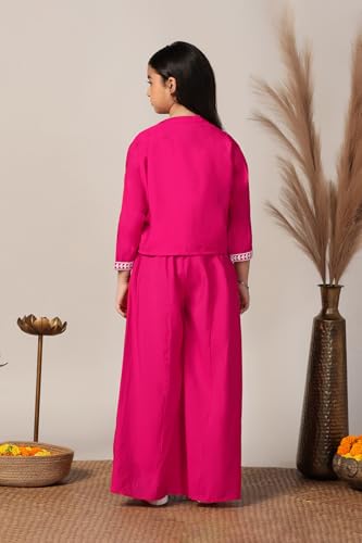 Image of Fashion Dream Girl's Silk Blend Ethnic Top and Palazzo Set |Kids Salwar Suit Set|Indo Western Set