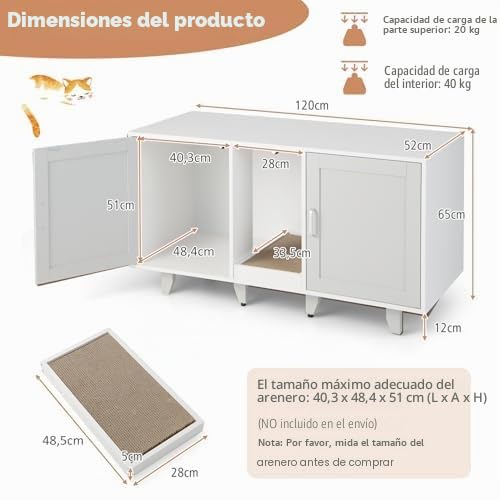 FANTASK Casa para Gatos, Armario para Gatos con 2 Puertas y Tabla para rascar y Entrada, Muebles para Gatos Mesa Auxiliar