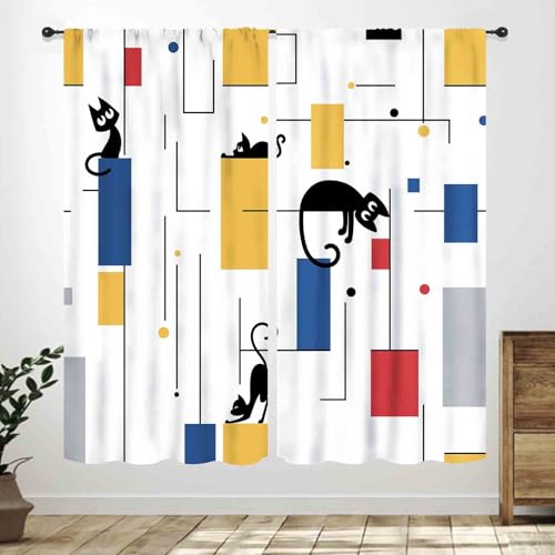 Lnepty Mid Century Curtains,Retro Black Cat Atomic Diamond Star Abstract