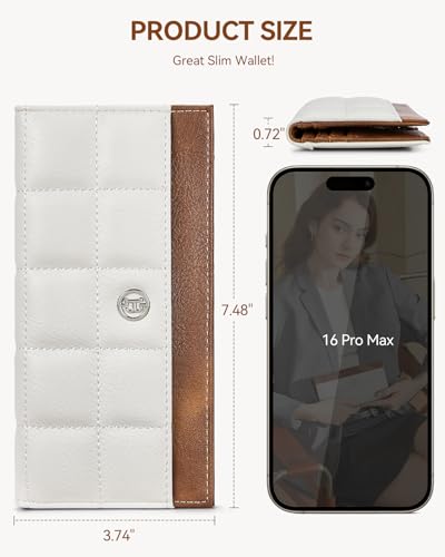Image of BOSTANTEN Slim Women Wallet Leather RFID Credit Card Holder Bifold Ladies Wallets with Zipper Coin Pocket, Beige and Brown