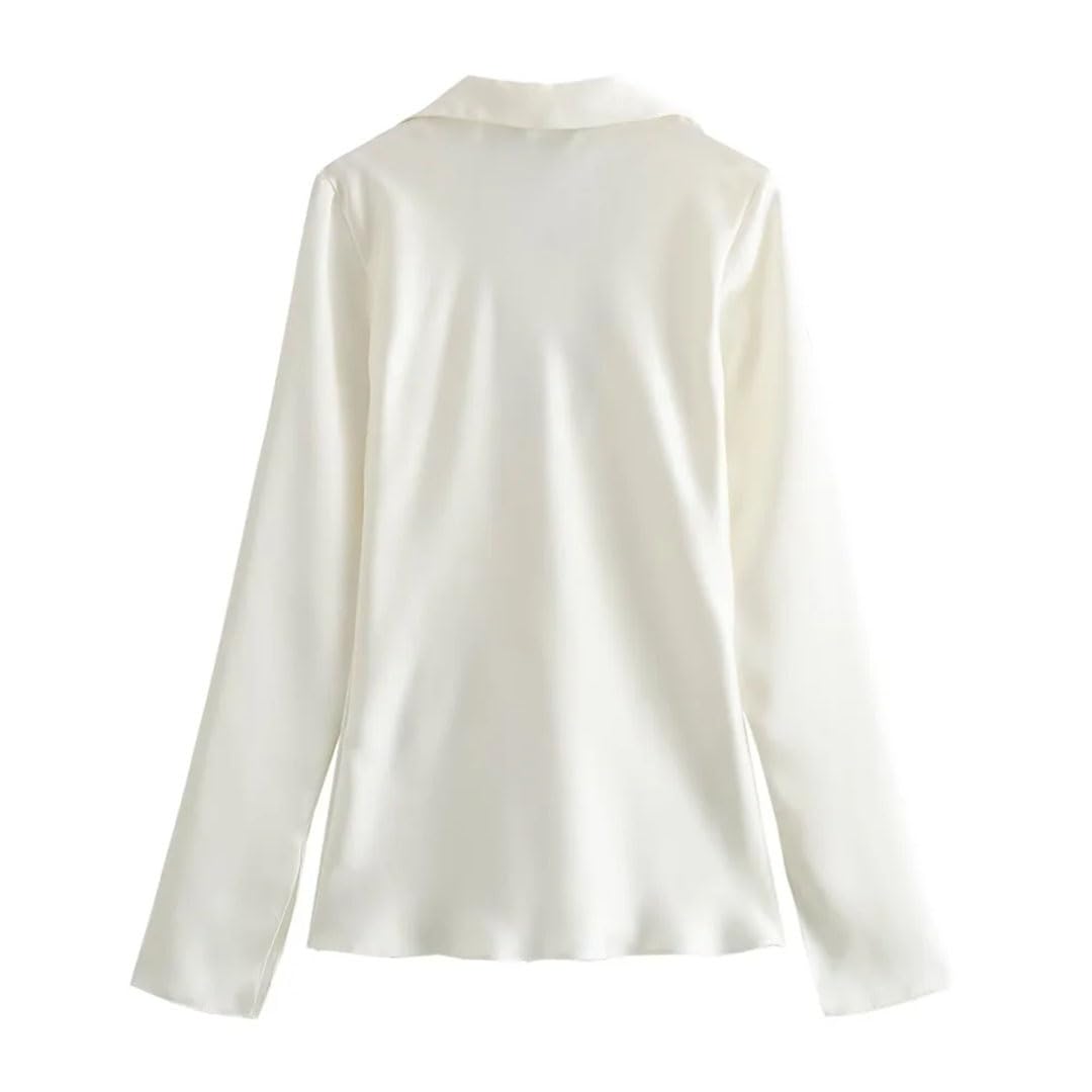 Abbigliamento Donna Primavera Stile Versatile Sottile Arco Decorazione di Seta Raso Texture Tinta Unita