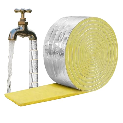 Sghtil Aislamiento de tuberías de lana de roca, revestimiento de aluminio, cinta aislante autoadhesiva, tamaños 76 mm x 10 m