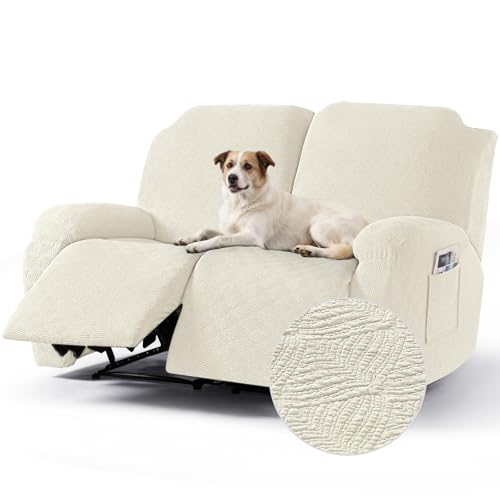 Image of Timeles Recliner Covers Recliner Loveseat Covers Reclining Couch Covers Sofa Slipcovers Stretch Soft Washable (Two-Seater, Cream)
