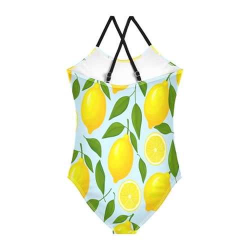 Kids Swim Suits 3-10 Y Beach Swimwear, Sliced Yellow Lemons Light Blue2