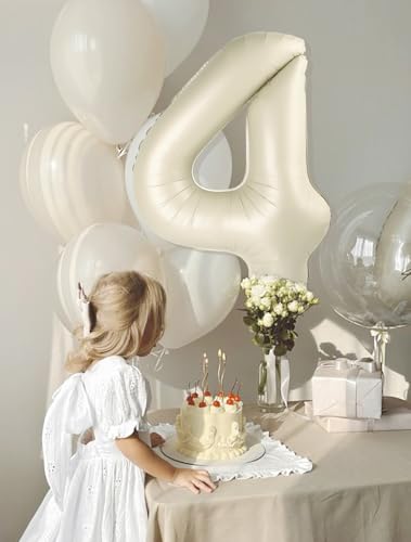 Image of Number 4 Balloons Birthday Decorations, 40In Cream Balloons for Men Women | Eye-catching Appearance, Perfect Decorative Centerpieces, Convenient Self-sealing Structure, Widely for Various Occasions