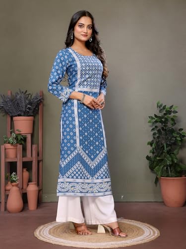 Image of rangita Rayon Calf Length Embroidered Straight Kurti | Kurta for Women