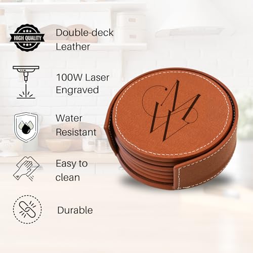 Set of 6 Leather Coasters