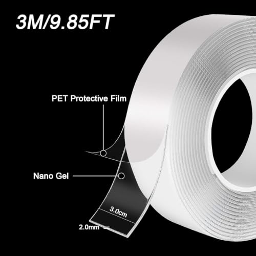 Double Sided Tape, Double Sided Tape Heavy Duty, Nano Tape, Adhesive Tape, Clear Mounting Tape Picture Hanging Adhesive Strips, Removable Wall Decor Tape, Sticky Poster Tape Carpet Tape(9.84FT) - Image 2