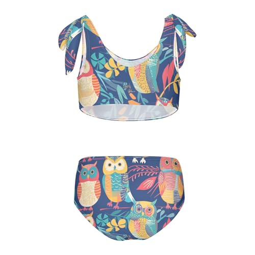 Cute Colorful Owls and Trees Girls' Two Piecing Kids Bikini Set Scoop Neck Swimsuits Swimwear Adjustable Strap2