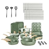 30 Piece Pots and Pans Set Non Stick, Nonstick Induction Granite Kitchen Cookware Sets, Induction Cookware and Bakeware Set, Nonstick Granite Cooking Set, Pan Sets for Cooking, Green