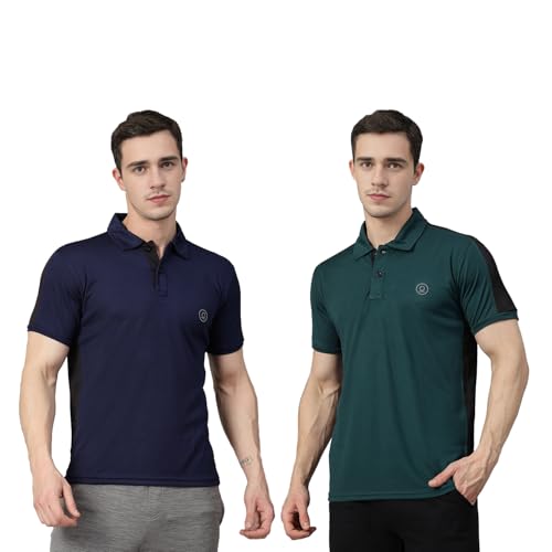 Image of CHKOKKO Men's Active Sports Wear Polo Half Sleeve Gym Tshirt with Button Collar Quick Dry Breathable Perfect for Workout Running Regular Fit Pack of 2