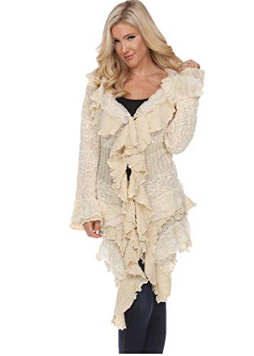 SIMPLY COUTURE Women's Winter Casual Open Front Pom Pom Long Sleeve Crochet Knit Cardigan Sweater