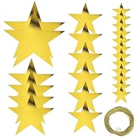 24 Stück Glitzer hängende Sterne Stern Form Karton Papier Ausschnitte Große Wand Stern Konfetti Goldene Pinnwand Sterne Film Nacht Party Dekoration mit 100 m goldenem Nylonseil