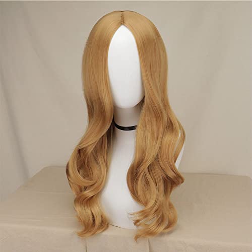 Blonde Middle Part Curly Wig for Girls Women Synthetic for Cosplay Costume Party with Wig Cap Curly Wavy Wig Heat Resistant (Blonde) - Image 2