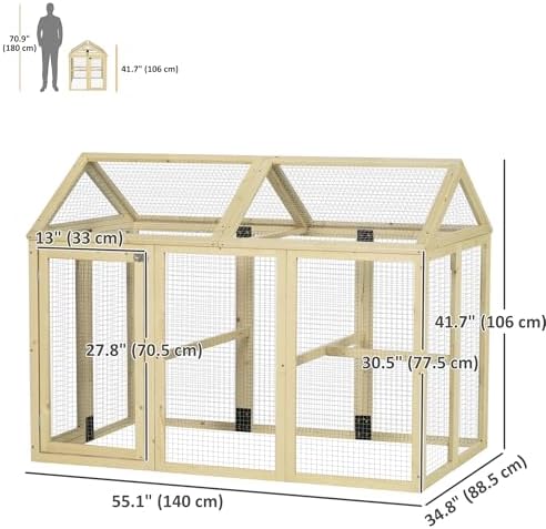 Pawhut Chicken Run Wooden Chicken Coop for 1-3 Chickens 55" x 35" x 42" — view 6