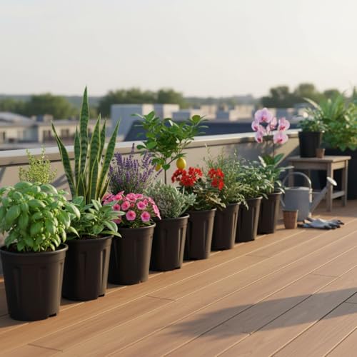 Image of 8 Inch Nursery Pots, 15 Packs Variety Plastic Pots with Drainage Hole, Plant Containers for Seedlings, Succulents, Transplanting (8 Inch, Black-Round) (Black - Round)