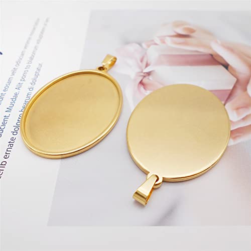 Julie Wang 10pcs Stainless Steel Base Settings Charm Gold Color Oval Blank Bezel Frames Pendant Trays Fit Cameo Cabochons Jewellery Making 40x30mm - Image 4