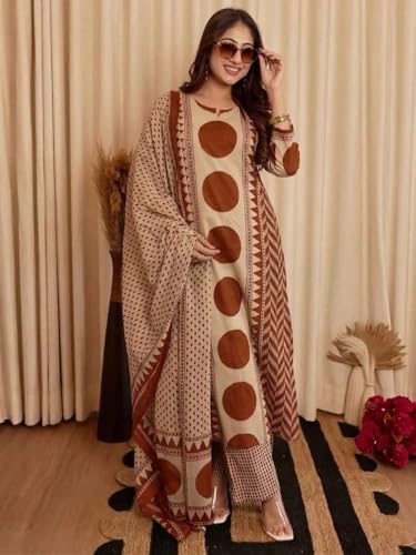 Image of Klosia Women Printed Straight Kurta and Pant Set with Dupatta | Printed Kurta Set | Cotton Kurta Set | Women Kurta Sets | Summer Suit |