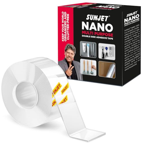 Image of AIPL Sunjet Double Sided Heavy Duty Nano Tape- Strong Adhesive,Residue-Free, Multi-Functional Reusable Gel Tape,for Home & Office Use -Washable Reusable Strong Sticky Strips Grip Tape- 3 Mtr (1 Roll)