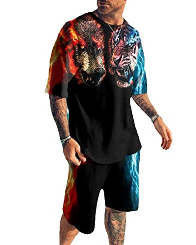 Ensemble 2 pièces homme imprimé 3D coloré taille XXXL comprenant un t-shirt et un short assorti