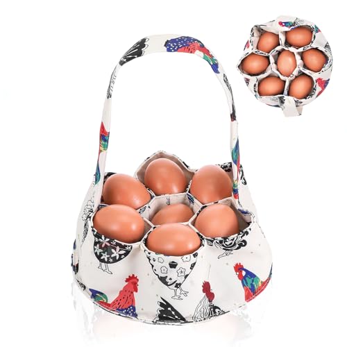 DOPENSPI Eier Sammelkorb, Eierbeutel mit 7 Taschens Eiersammelkorb aus Stoff, Tragbare Eiersammel Aufbewahrungstasche, Hühnerstall Eiersammelbeutel, Hühner, Enten, Gänseeier, Hausfrauengeschenk