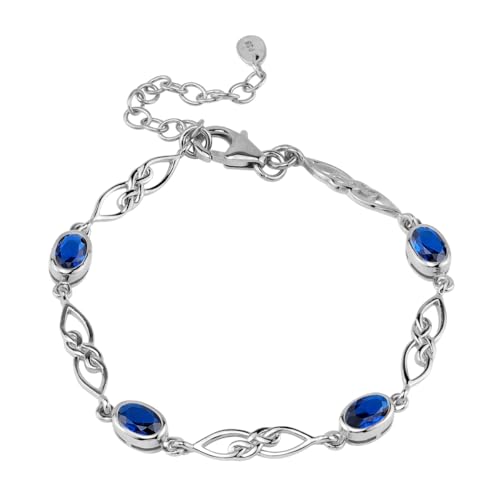 Image of Silvershake Birthstone Gemstones White Gold Plated or Yellow Gold Plated 925 Sterling Silver Scroll /Filigree Celtic Knot Weave 7.25 to 8.75 Inch with Adjustable Extension Bracelet Jewelry for Women
