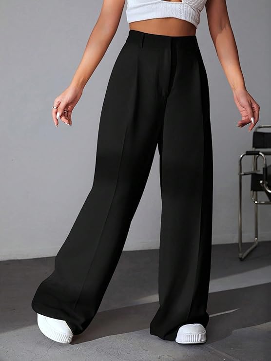 Image of GRECIILOOKS Women High Rise High Waist Trousers Flared Korean Style Formal Pants| Elegant Workwear for Office, College & Events (Available in Plus Size)