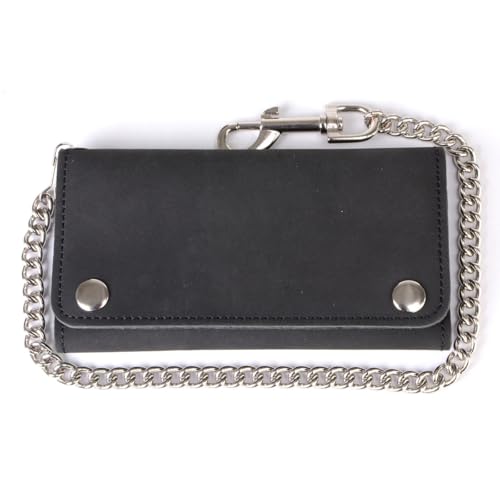 Image of Milwaukee Leather MLW7889 Men's 7.5 inch Black Premium Leather Soft Biker Wallet - Bi-Fold Anti-Theft Stainless Steel Chain