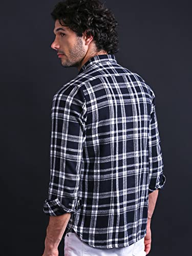 Image of THE BEAR HOUSE Men's Cotton Slim Flannel Button-Down Casual Shirt |Black |L |TBH-Tally-BK-L |