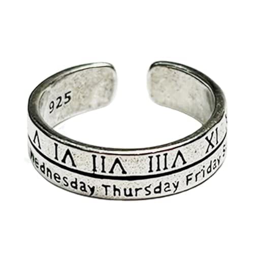 Adjustable 925 Sterling Silver Plated Ring, Roman numerals