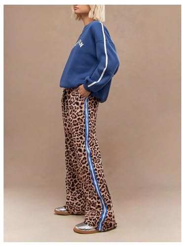 WDIRARA Women's Y2k Leopard Print Pants Elastic Waist Wide Leg Pants Trousers Bottoms4