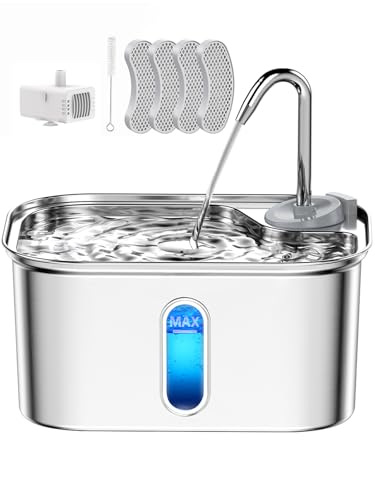 SUS304 Stainless-Steel Cat Water Fountain 85oz with 6-Layer Filtration