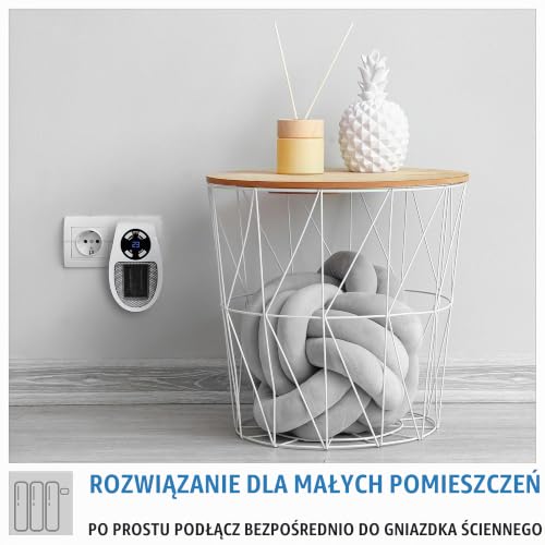 Güde GSH 500 K mini termowentylator (230 V, moc grzewcza 500 W, moc dmuchawy 28,46 m³/h, ceramiczny element grzejny PTC, obrót o 90°. Wtyczka sieciowa, funkcja timera, wyświetlacz LED, regulowany