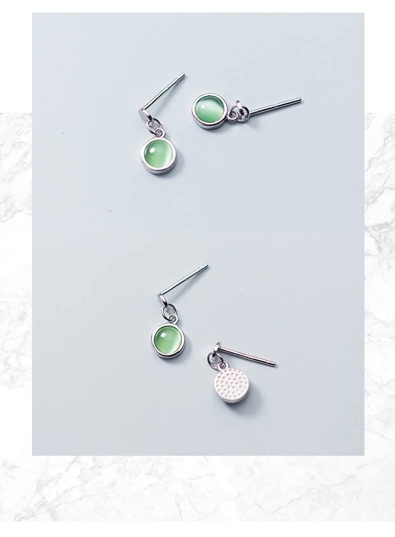 HLTYGWX Ohrstecker aus 925er-Sterlingsilber, runder grüner Opal-Kristall, für Damen, Hochzeitsschmuck