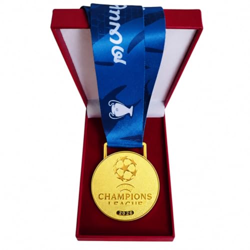 YYDSTES Médaille de la Ligue des Champions 2026,Médaille Dorée en Alliage de Zinc avec Ruban Bleu,Souvenir de League de Football,Objet de Collection,Les Meilleurs Cadeaux pour Les Fans de Football