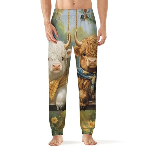 Highland Cow Mens Pajama Pants Soft Lounge Pants Pj Bottoms with Pockets