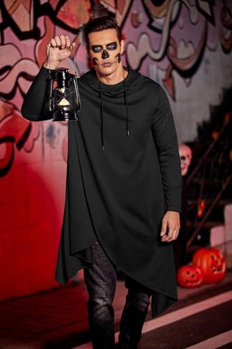 COOFANDY Men's Hooded Poncho Cape Cloak Casual Asymmetric Hem Hoodie Sweatshirts4