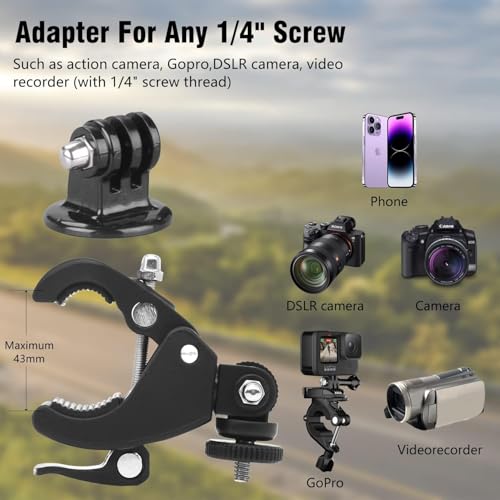 Image of 360 Action Camera Bike Holder Mount for Go Pro Action Camera, Screen Monitor Motorcycle Handlebar Attachments for DSLR Go pro Hero 9 /10 /11 /12 /13 / Insta 360 (Only Mount)