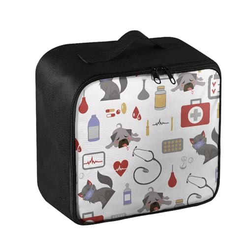 Image of Gomyblomy White First Aid Kit Empty Dog Print Medicine Travel Kit Portable Emergency Bags Medical Supplies Organizer Pouch for Home Dorm Office Car Camping Hiking