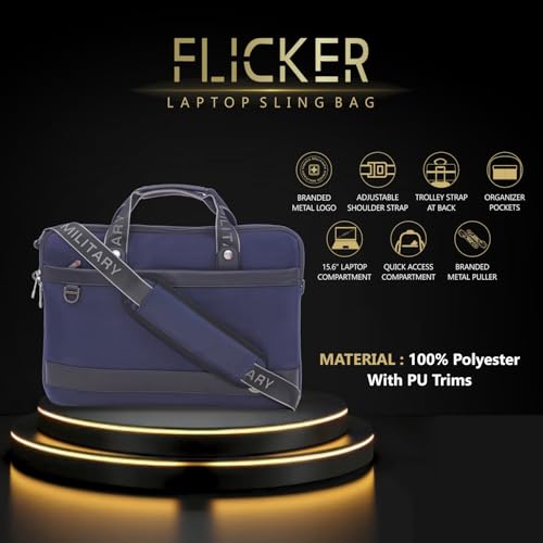 Image of SWISS MILITARY Black Gold Collection Flicker Laptop Sling Bag for Men & Women, Premium 1680D Fabric, Fits 15.6 inch Laptop, Trolley Strap, Quick Access Pockets, Adjustable Shoulder Strap (6L)