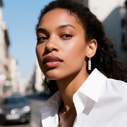 ALEXCRAFT 925 Sterling Silver Dangle Earrings for Women, 14K Gold Plated French Leverback Earrings, Hypoallergenic Lightweight Statement Hammer Square Bar Long Drop Earing for Women Trendy Jewelry2