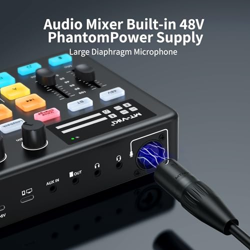 Image of MT-VIKI Gaming Audio Mixer, Audio Interface Sound Board w /RGB Effect, XLR /TRS Microphone, 48V Phantom Power, Support Bluetooth, Voice Changer, Live Streaming, Podcasting