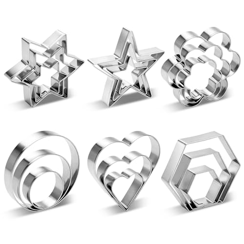 18Pcs Cookie Cutters Set,Stainless Steel Biscuit Cutter Shapes with Heart,Star, Flower,...